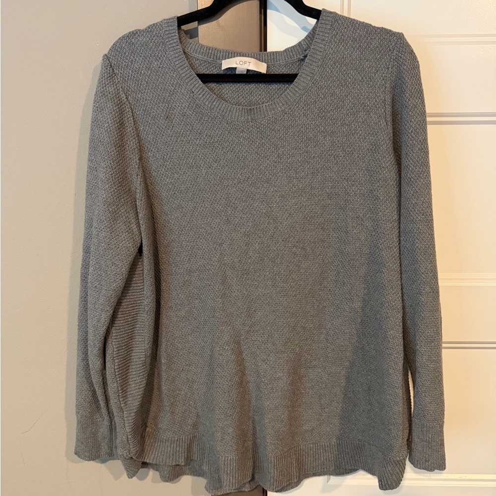 LOFT Gray Textured Crewneck Sweater